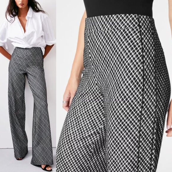 Spanx Super Smooth Perfect Fit Ponte Jacquard Wide Leg Black Plaid Checkered 1X - Picture 1 of 16